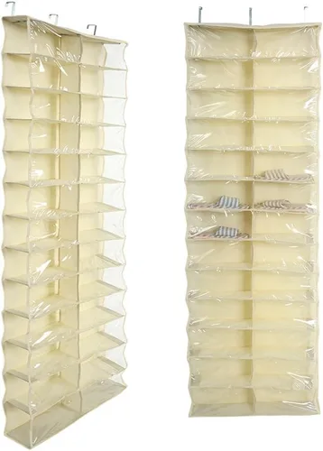 Vista 7 de Organizador de zapatos colgante para colocar sobre la puerta, 26 bolsillos grandes, zapatero para armario, colgador de zapatos, bolsa