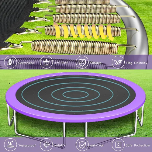 Vista 6 de Tranpolina de 12 pies, 14 pies y 16 pies, para adultos y niños, tranpolina al aire libre de 1500 libras con luz, rociador, calcetines, tranpolina