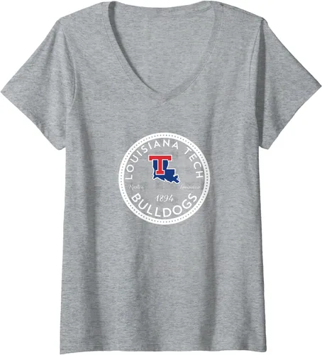 Vista 4 de Womens Louisiana Tech Bulldogs Plaid Badge V-Neck T-Shirt