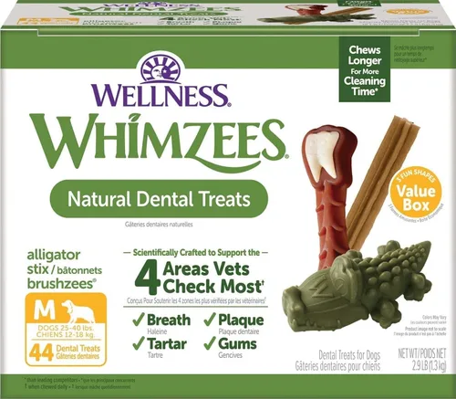 Vista 11 de WHIMZEES Wellness Value Box - Golosinas dentales para perros, masticables naturales, tamaño pequeño, (89 unidades)