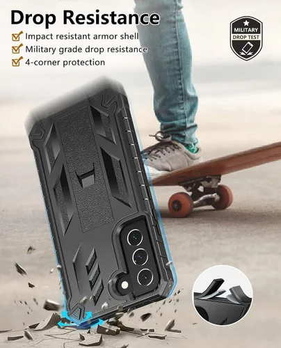 Vista 4 de SOiOS - Funda para Samsung Galaxy S22 con protector de pantalla integrado, función atril 20FT Military-Grade Drop Shockproof Protection, Durable