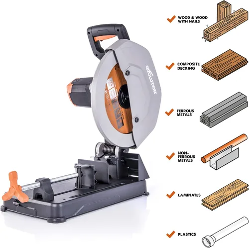 Vista 10 de Evolution Power Tools R355CPS - Sierra de corte de 14 pulgadas, multipropósito, corte de múltiples materiales, corta metal, plástico, madera y más