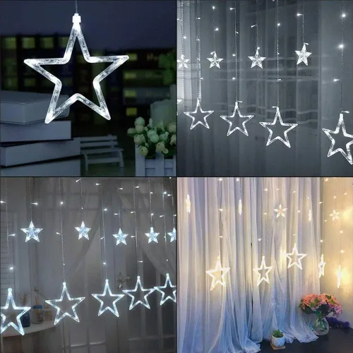 Vista 3 de Luces de Cortina de Estrellas para Dormitorio - Enchufables de 9 pies, 138 Luces LED de Hadas Centelleantes con 12 Gotas de Estrellas, Luces