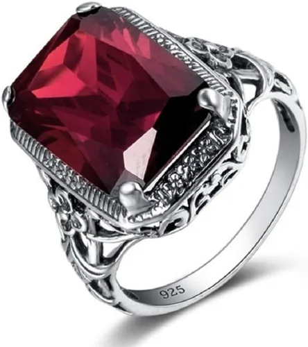 Vista 2 de Anillo elegante de plata de ley 925 con enorme tanzanita natural de 3.5 quilates y rubí, para mujer, para boda, compromiso, talla 6-10