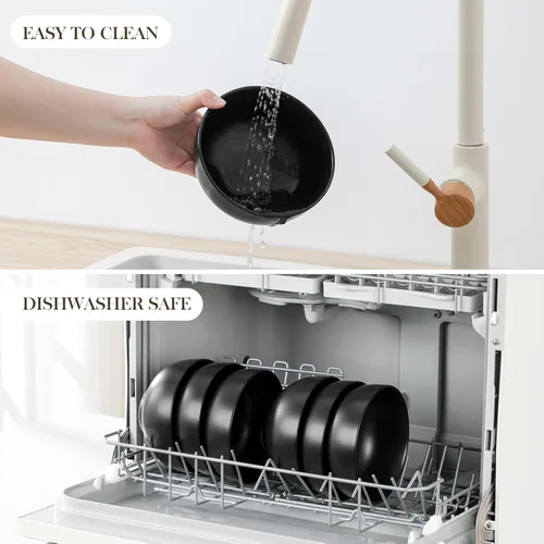 Vista 5 de MALACASA Juego de 6 cuencos de sopa de porcelana de 26 onzas, cuencos de cerámica negra para cocina, cuenco de cereales para avena, fruta, ensalada