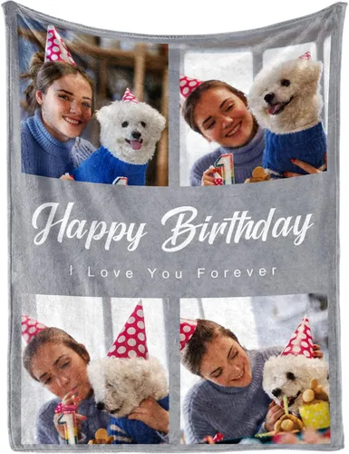 Vista 11 de MeMoShe Manta personalizada de felpa con foto para regalo de cumpleaños para novio o novia 40x50 pulgadas, manta personalizada con imagen, regalos