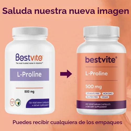 Vista 7 de BESTVITE L-Prolina 500mg (120 cápsulas vegetales) - Sin estearatos - Sin