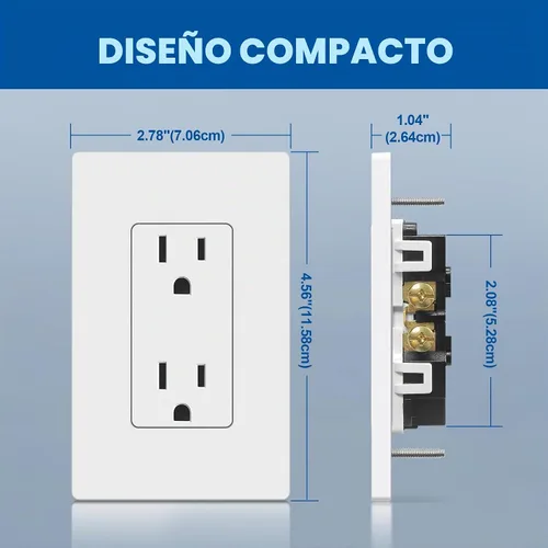 Vista 5 de CML - Toma de corriente decorativa de 15 amperios, paquete de 20 tomas de corriente estándar con placa de pared sin tornillos, resistente a