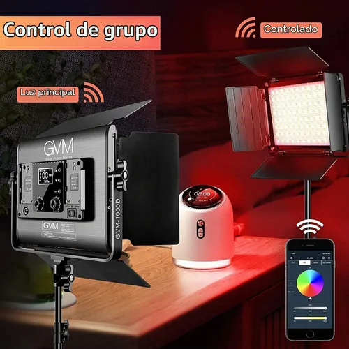 Vista 3 de GVM - Luz de video LED RGB con control Bluetooth, kit de iluminación de video 1000D PRO de 360° a todo color con 736 cuentas LED, 2 paquetes de luz