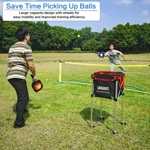 Vista 8 de Pickleball Tennis Ball Hopper-Foldable Lightweight Tennis Cart Holds 180 Tennis/160 Pickleballs with Removable Bag,Wheels,Side Pocket for