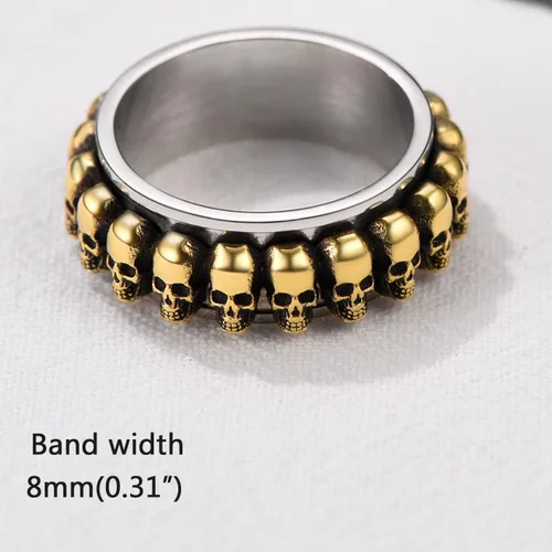 Vista 5 de U7 Skull Ring, Skeleton Ring, Biker Ring for Cocktail Party, Gothic Fashion Rings with Skull, Size 7-14,StainlessBlackGold