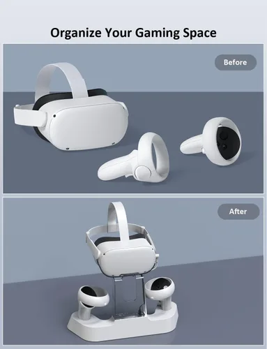 Vista 6 de NexiGo Base de carga mejorada con luz LED para Oculus Quest 2, compatible con correa Elite con batería, soporte de exhibición de auriculares