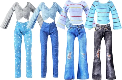 Vista 10 de Bencailor 8 piezas de ropa de muñeca de Navidad para muñecas de 11.5 pulgadas, accesorios de muñeca, suéteres, pantalones de mezclilla, ropa regular