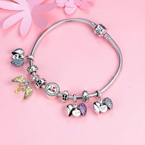 Vista 5 de Lovans Abalorio de corazón de amor de plata de ley 925 con texto en inglés "I Love You" para pulsera Pandora DIY