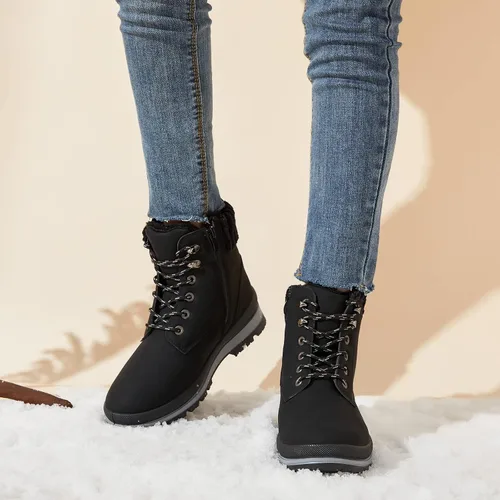 Vista 6 de BABUDOG Botines impermeables para mujer para exteriores (sin suela antideslizante), botas de combate de moda con cremallera lateral, botas de nieve