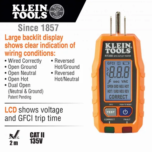 Vista 3 de Klein Tools Kit de prueba eléctrica con probador GFCI, detector de voltaje y destornillador de trinquete 11 en 1