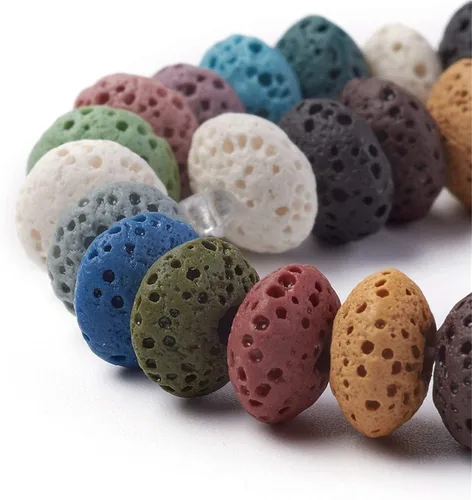 Vista 10 de Craftdady 25 cuentas de piedra de lava negra natural, tubo de columna, piedras preciosas volcánicas, cuentas sueltas para curación de energía