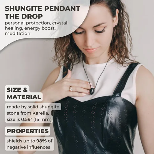 Vista 3 de Karelian Heritage Auténtico collar de piedra de shungita, amuleto redondo con colgante de shungita para protección y meditación curativa de cristal