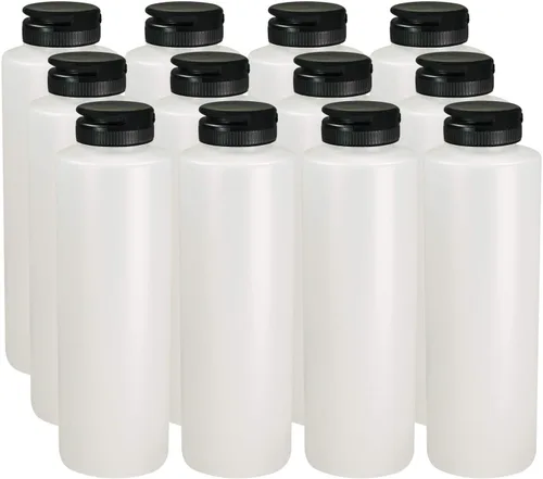 Vista 13 de Pinnacle Mercantile Botellas de condimento de plástico fáciles de apretar con tapa abatible negra, 8 onzas, juego vacío 6