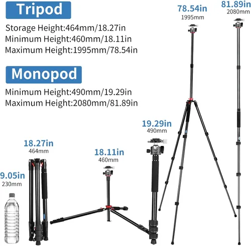 Vista 6 de CAVIX - Trípode de viaje CAVIX de 78 pulgadas para cámaras, trípode de 78 pulgadas, trípode ligero con cabezal de bola de 360 grados que carga hasta