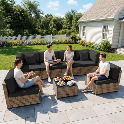 Vista 13 de LHBcraft Juego de muebles de patio al aire libre, 7 piezas seccionales para Azul marino