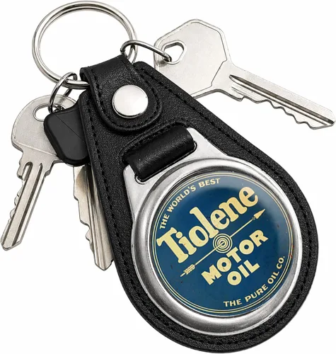 Vista 50 de Brotherhood Round Key Chain for Vintage Motor Oil, Petroleum, and