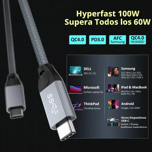 Vista 7 de QCEs Cable corto USB C a USB C 3.2 Gen 2 de 1.65 pies, transferencia de datos de alta velocidad de 20 Gbps, pantalla 4K, carga rápida de 100 W
