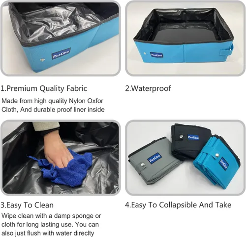 Vista 5 de PetLike Caja de arena de viaje para gatos, caja de arena portátil a prueba de fugas, bandeja de inodoro plegable para gatos pequeños y medianos