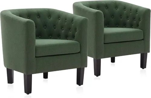Vista 13 de BELLEZE Sillas de acento negras para sala de estar, elegante silla de brazo tapizada con respaldo capitoné en forma de barril, silla de club