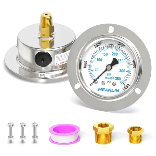 Vista 12 de MEANLIN MEASURE 0~10 psi Manómetro de llenado de líquido, esfera con cara de 2.5 pulgadas, montaje en panel con brida frontal, 1/4" NPT, carcasa