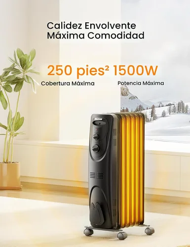 Vista 2 de PELONIS Calentador de radiador para grandes espacios, radiador eléctrico lleno de aceite, dos perillas, 1500 W, calentador de espacio silencioso, 3