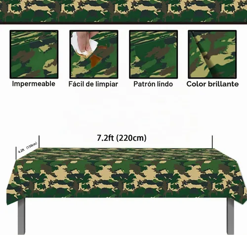Vista 2 de Juego de manteles de camuflaje con temática de soldado con texto en inglés