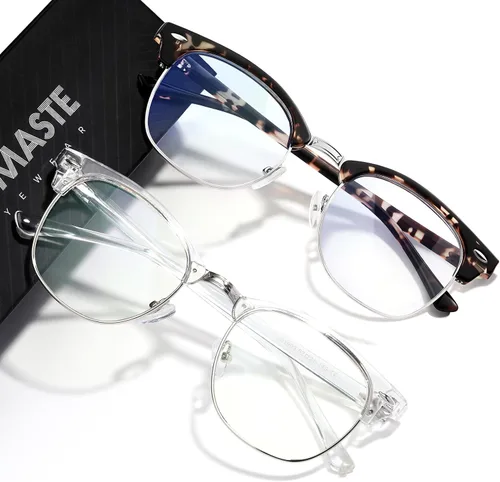 Vista 8 de Blue Light Blocking Glasses Anti Eyestrain Computer Gaming Glasses Vintage Half Frame UV Clear Lens for Women Men
