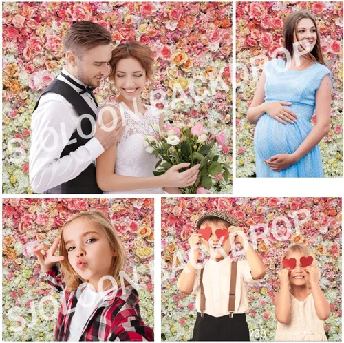 Vista 3 de Telón de fondo floral para fotografía del día de San Valentín, fondo de flores de primavera para fotógrafos, accesorios de estudio 10938