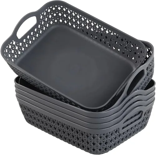 Vista 9 de Morcte Cesta de almacenamiento pequeña, cesta organizadora de malla de plástico (gris, juego de 6) Multi-Purpose, Nestable, Easy Carry, Storage