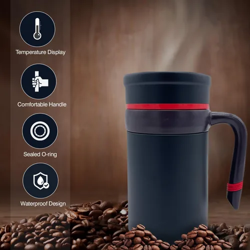 Vista 4 de Ben Din Taza de café de oficina inteligente taza de café de acero inoxidable con asa, tapa (regalo con caja de regalo de menos de $30) (negro)