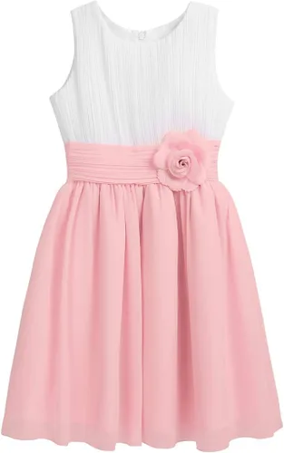 Vista 4 de YiZYiF Vestido plisado de gasa sin mangas para niña de las flores, vestido de dama de honor