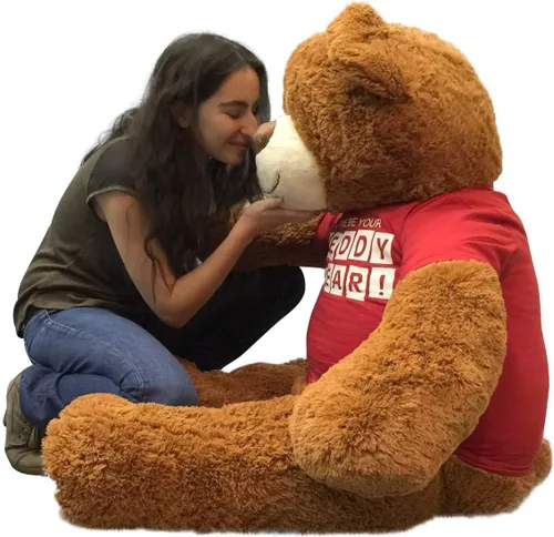 Vista 2 de Big Plush Oso de peluche gigante de 5 pies con camiseta Let Me Be Your Teddy Bear de 60 pulgadas, suave, color marrón canela, enorme oso de peluche