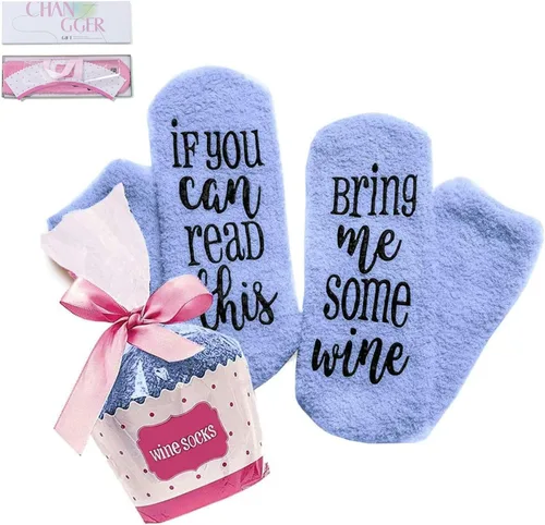 Vista 17 de CHANGGER Calcetines unisex con texto en inglés "If You Can Read This Bring Me Some Fuzzy Funny Saying Crew Socks Christmas Unisex Gift