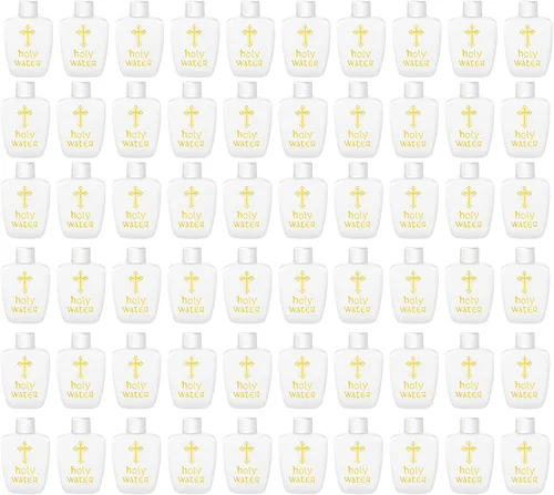 Vista 10 de 100 botellas de agua bendita de plástico de 2 onzas, recipientes vacíos con cruz dorada para católicos, cristianos, Halloween, primera comunión