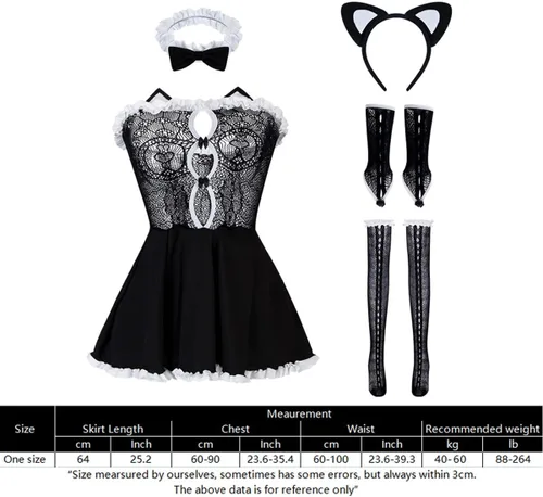 Vista 7 de SNOMYRS Traje de sirvienta sexy de gato, lencería de anime, disfraz de cosplay de malla, vestido de lolita, lencería kawaii, vestido de sirvienta