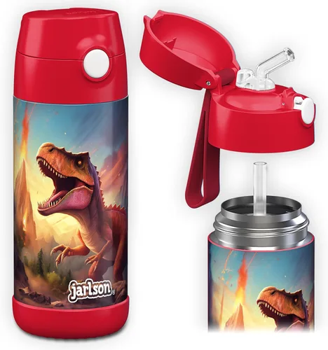 Vista 28 de Jarlson® CHARLI - Botella de agua para niños [12 onzas], botella térmica de acero inoxidable con pajilla, botella de agua aislada a prueba