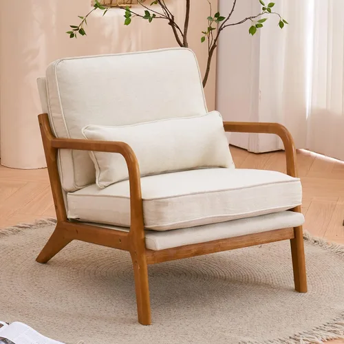 Vista 17 de Silla decorativa para sala de estar, sillón tapizado moderno de mediados de siglo con almohada, sillón de lectura, cómoda silla decorativa