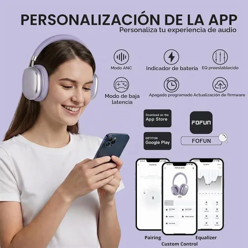 Vista 6 de Auriculares híbridos con cancelación activa de ruido sobre la oreja Púrpura