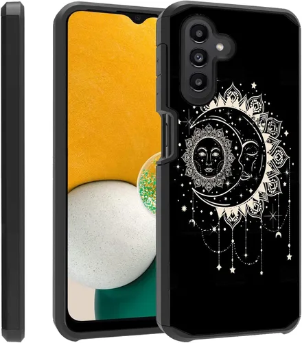 Vista 17 de Funda para teléfono Galaxy A14 5G, resistente 2 en 1 de doble capa híbrida de policarbonato duro y silicona suave a prueba de golpes, funda de Retro