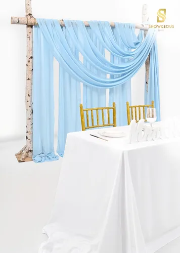 Vista 5 de Tela para Cubrir Arco de Boda, 4 Paneles 71 cm x 6,1 m Telas para Arco de Boda Azul Bebé para Ceremonia, Telas de Gasa para Decoración de Arco