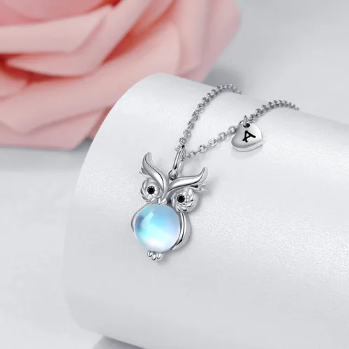 Vista 2 de Dreamboat Collar de plata de ley 925 con diseño de búho para mujeres y niñas, con colgante de búho de ópalo, lindo pájaro, joyería de animales