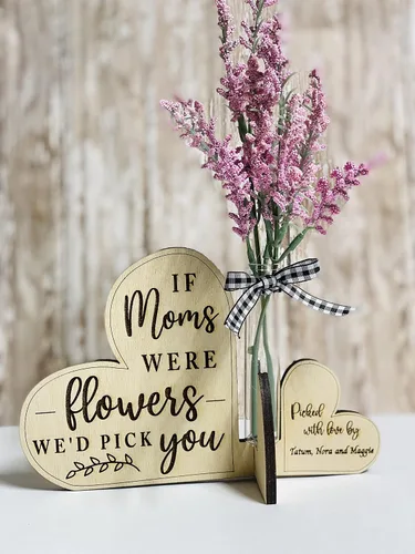 Vista 2 de If Moms Were Flowers We’d/I’d Pick You - Personalized Flower Vase - Gift for Mom Grandma - Mothers Day - Mother’s Day - Wooden - Present