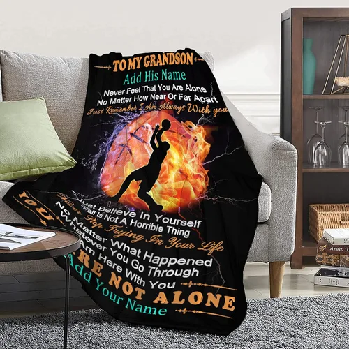 Vista 2 de Manta personalizada con nombre de nieto de la abuela y el abuelo de 40 x 50 pulgadas, regalo personalizado con nombre de niño, manta de baloncesto