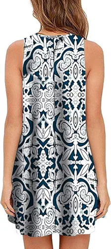 Vista 2 de Tanst Vestido sin mangas para mujer, estampado damasco, para verano, con bolsillos (S-3XL)